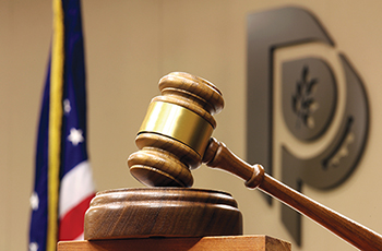 Closeup of gavel in the Plymouth Council Chambers