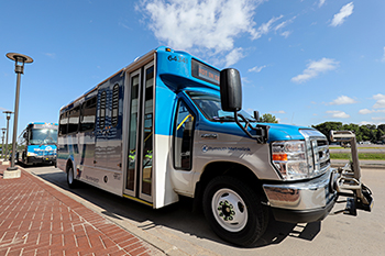 Plymouth Metrolink Click-and-Ride shuttle parked outside