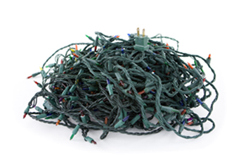 Image of a tangled string of holiday lights