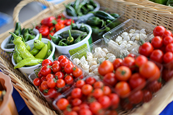 A basket of produce at the Plymouth Farmers Market