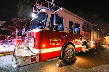 Plymouth fire engine in winter