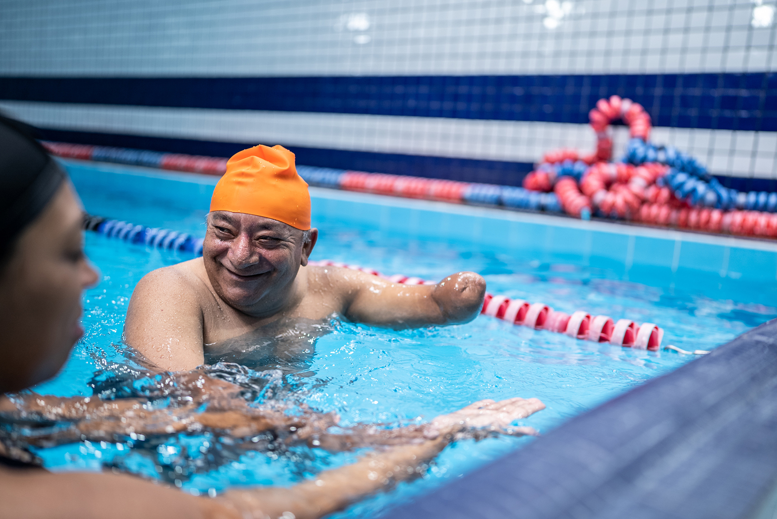 Stock image of adaptive swim lessons