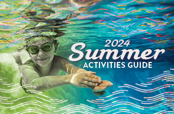 Parks & Recreation Summer Guide cover image with boy swimming in pool