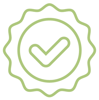 A symbol that represents an award -- it shows a green certificate icon with a check mark in the middle