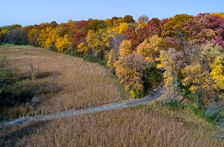 Aerial photo of a trail in Plymouth