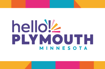 Decorative graphic with the Hello! Plymouth Minnesota logo