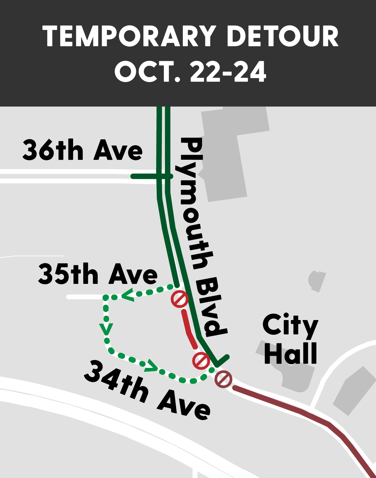 Temporary detour Oct. 22-24