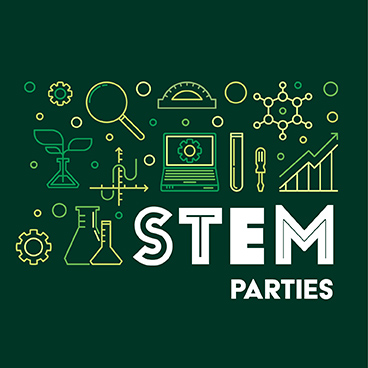 Image of science and math icons with text that says STEM Parites