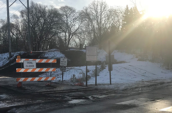 Closure sign posted at Luce Line Trail