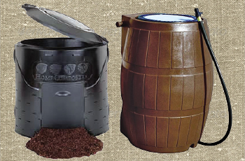 Rain barrels and compost bins for sale