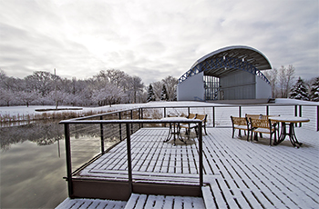 Winter snow at the Hilde Performance Center in Plymouth, MN