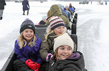 Children enjoying the train ride at Fire & Ice