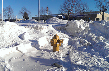 Shoveled fire hydrant in the winter