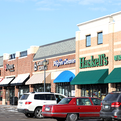 Strip mall of businesses